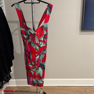 FARM Rio Red and Green Floral Midi Dress